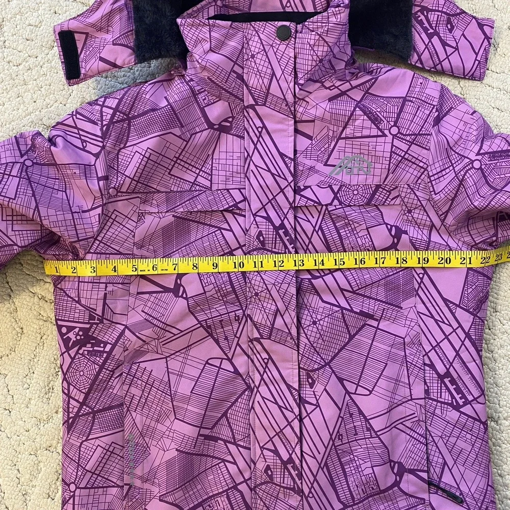 OTU Womens Purple Geometric Map Print Waterproof Ski Snowboard Jacket Hooded Med